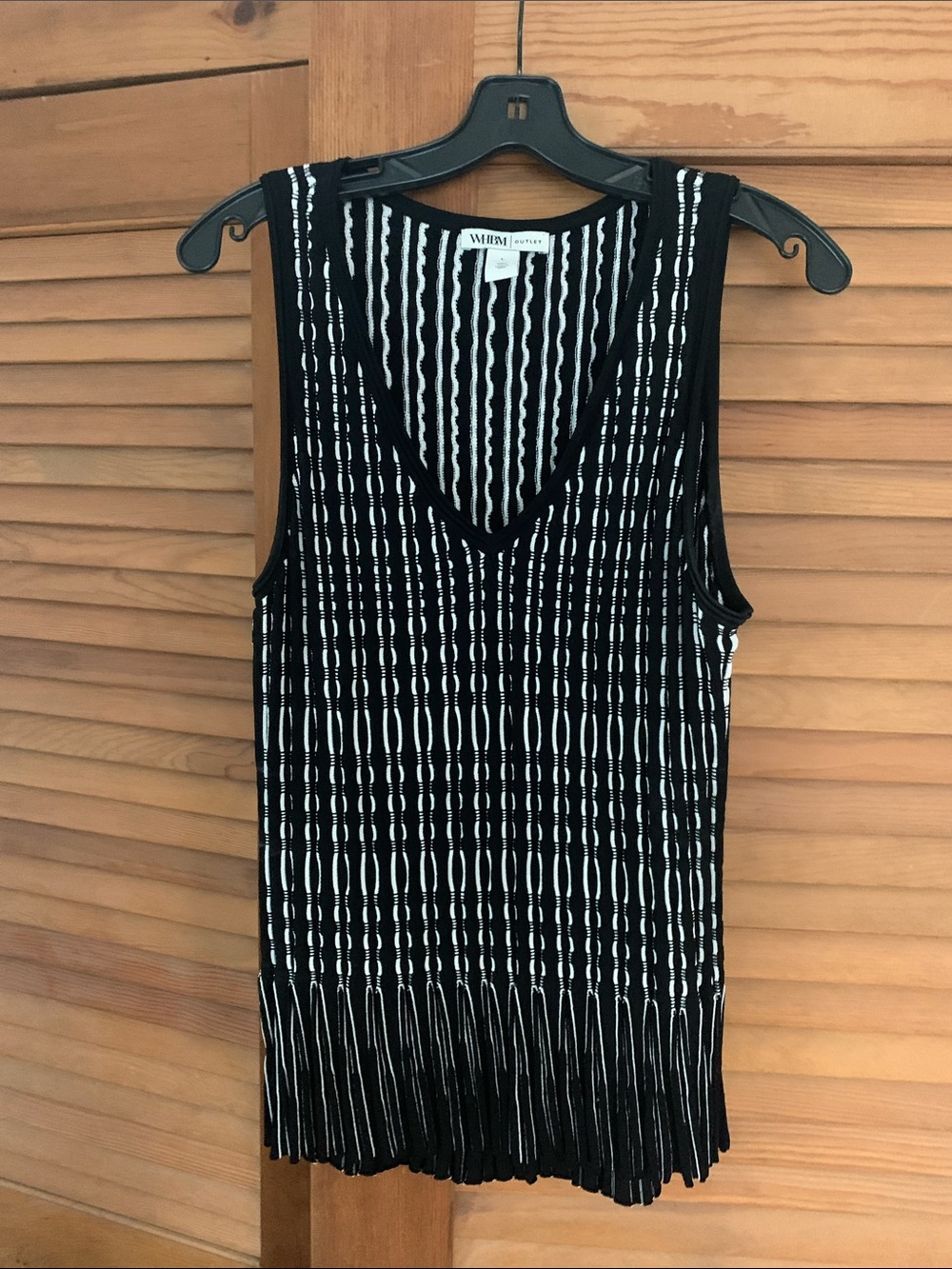 White House Black Market Black and White Fringe Knit Tank Top